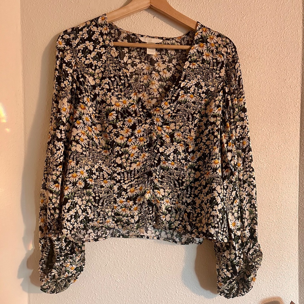 H&M Daisy Bell Sleeve Cropped Top Large